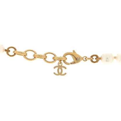 Chanel Pearl Crystal CC Square Long Necklace Gold Pearly White 4 of 5