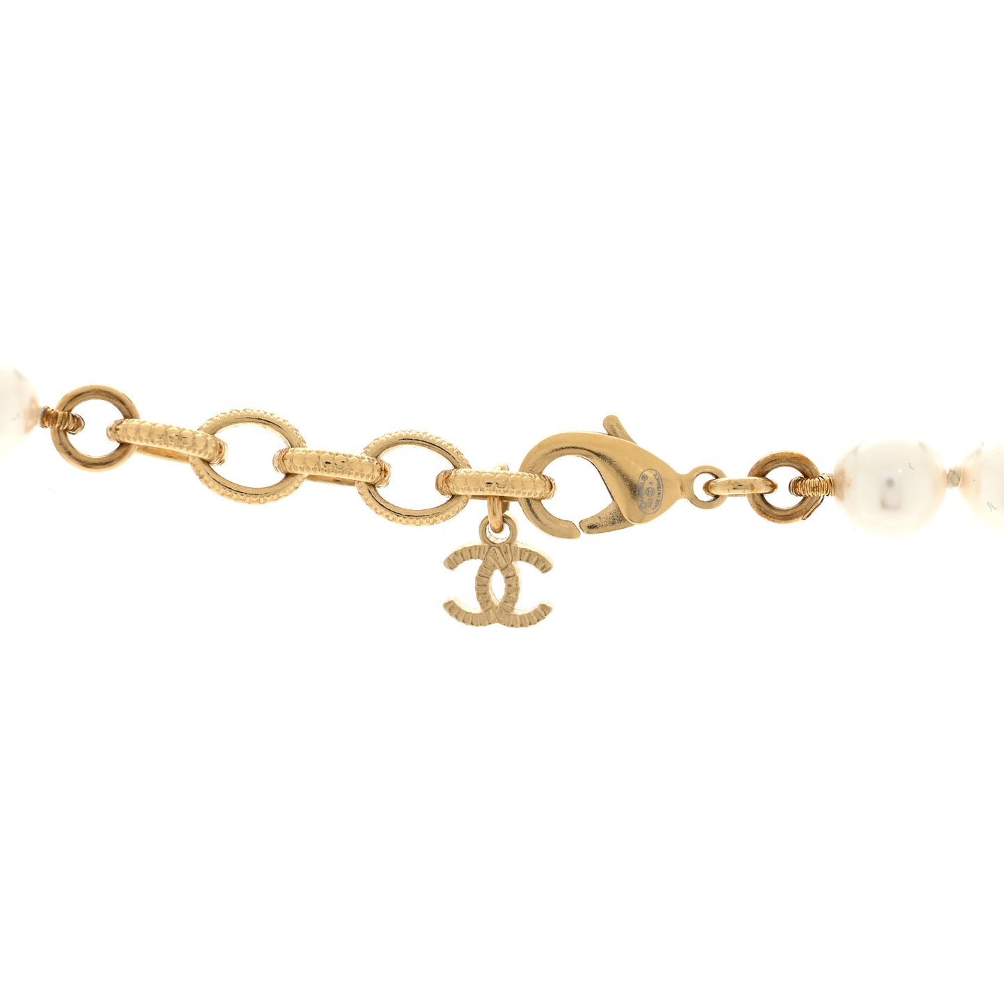 Pearl Crystal CC Square Long Necklace Gold Pearly White