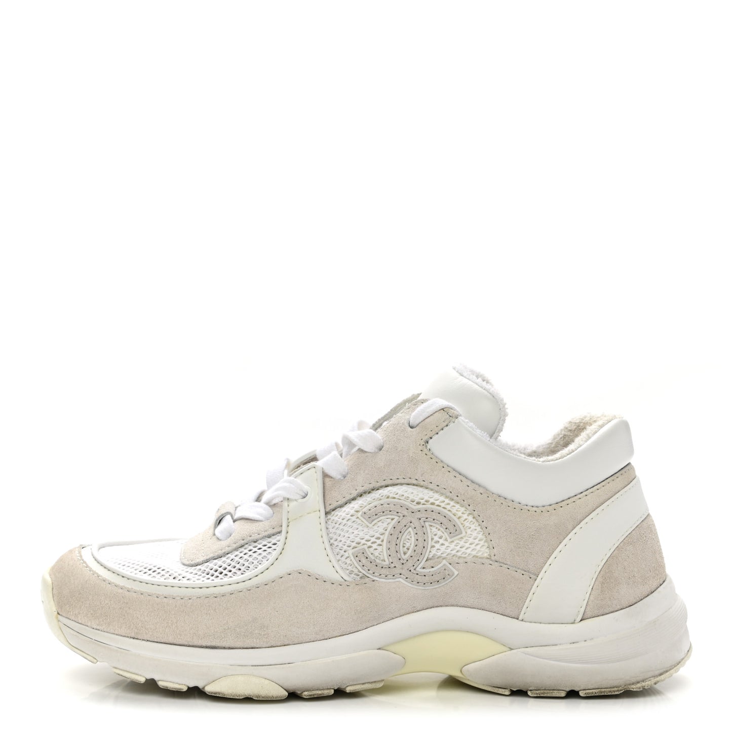 Suede Calfskin Fabric CC Sneakers 37 White Grey