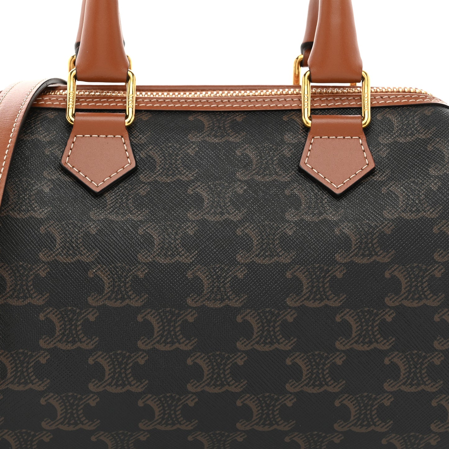 Triomphe Canvas Calfskin Small Boston Bag Tan