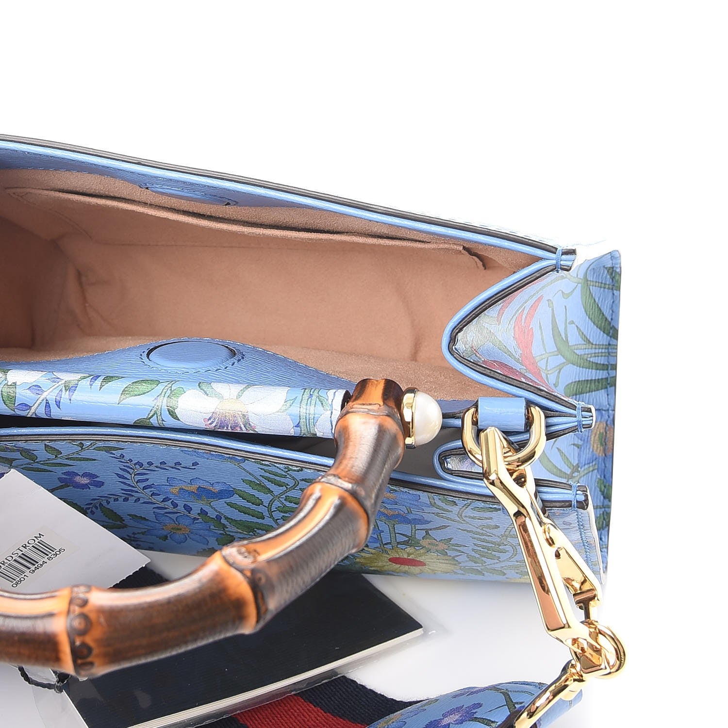 Gucci Calfskin Bamboo Web New Flora Mini Nymphaea Top Handle Bag Azure 5 of 8