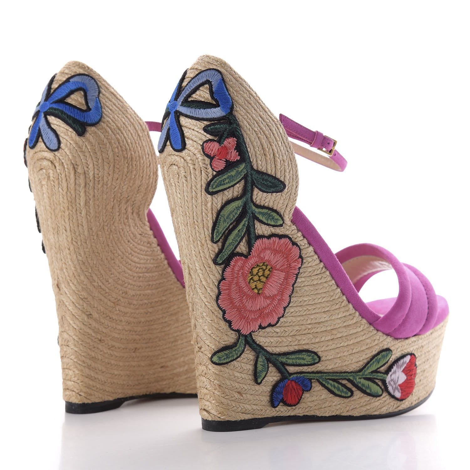 Gucci Kid Scamosciato Ophelia Espadrille Platform Wedge Sandals 38.5 Rododendro 4 of 10
