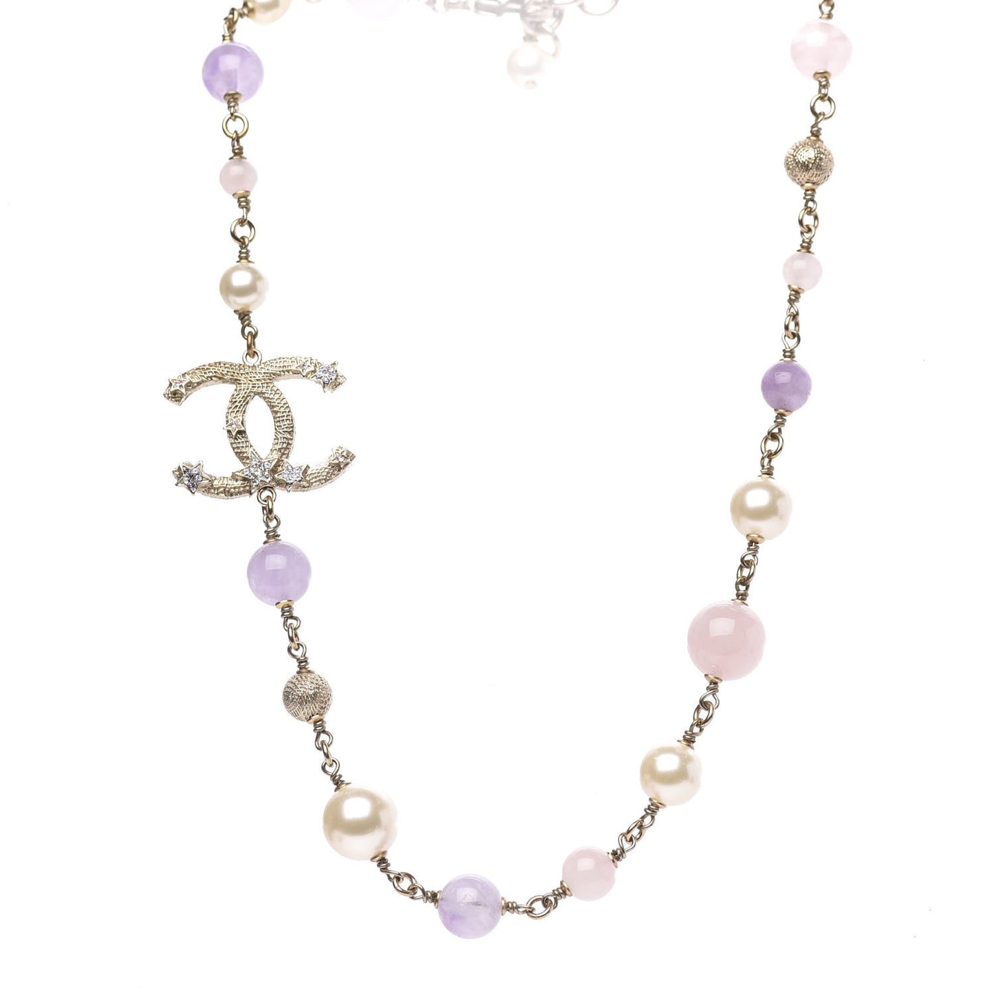 Crystal Pearl Beaded Star CC Short Necklace Silver Purple