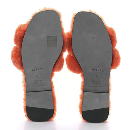 Hermes Woolskin Oran Sandals 38 Orange 5 of 8