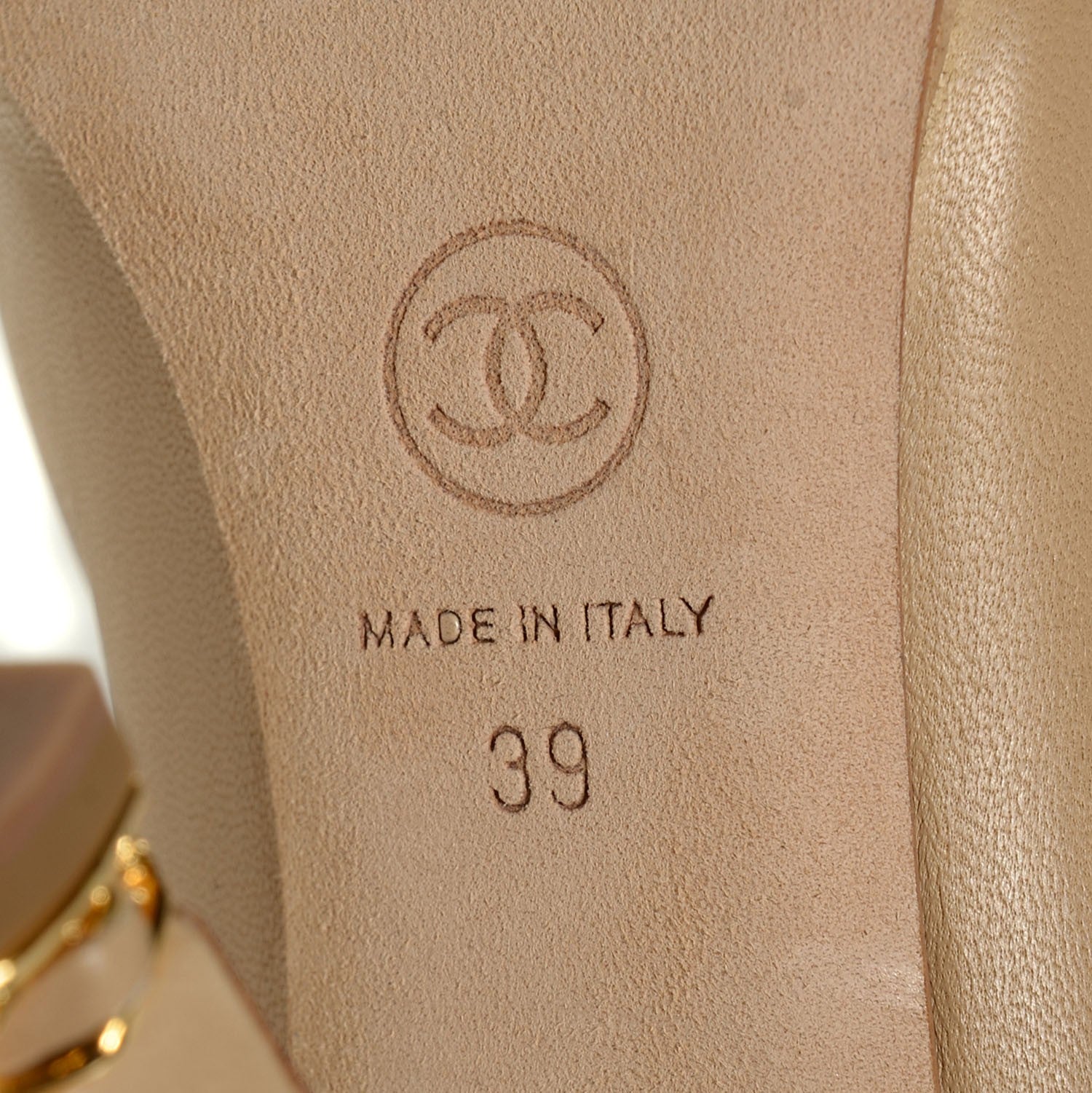 Chanel Lambskin Chain Around Cap Toe Pumps 39 Beige Gold 6 of 8