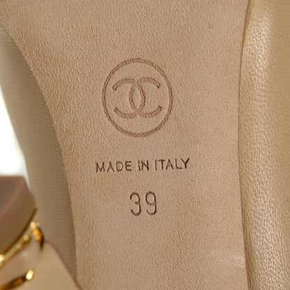 Chanel Lambskin Chain Around Cap Toe Pumps 39 Beige Gold 6 of 8
