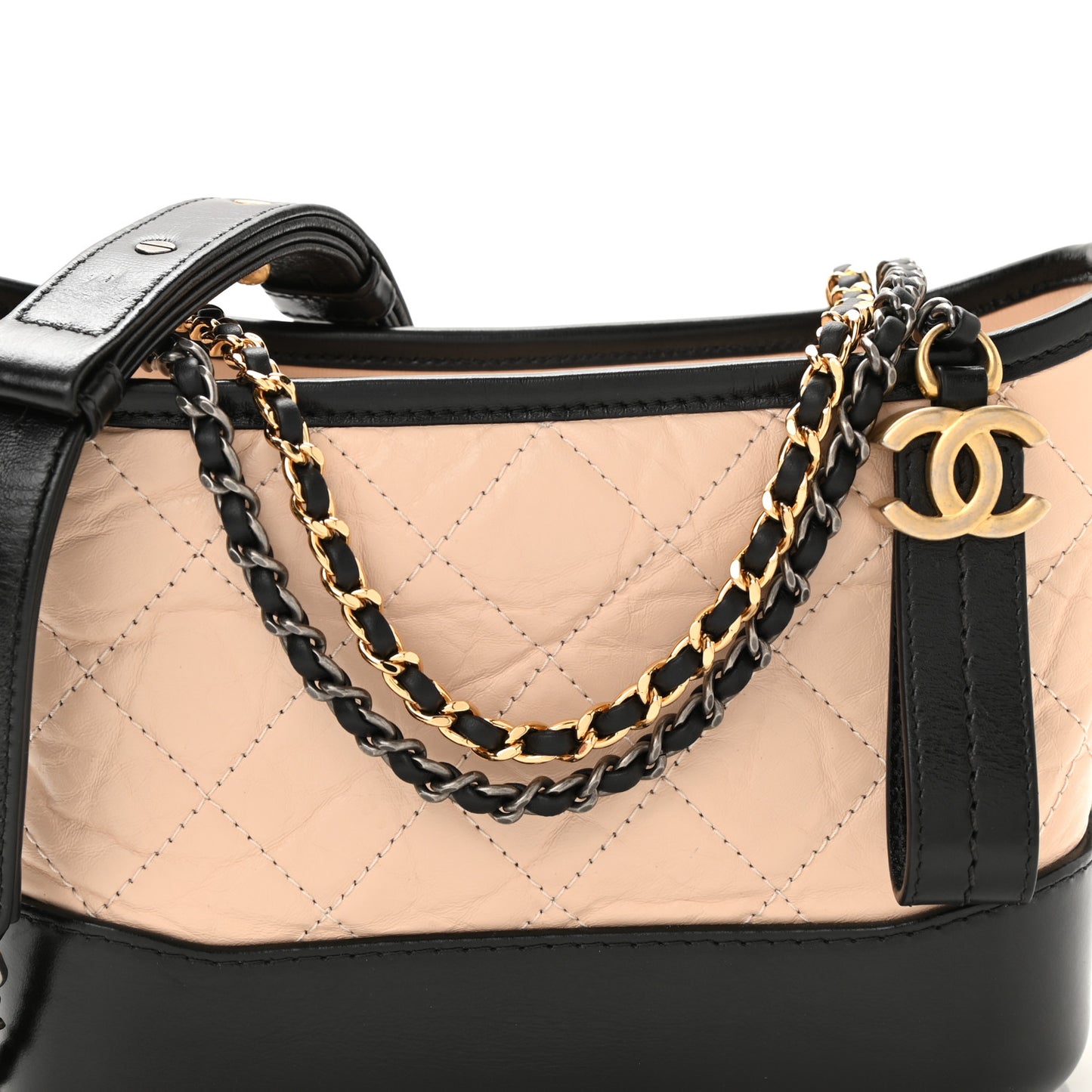 Aged Calfskin Quilted Small Gabrielle Hobo Beige Black