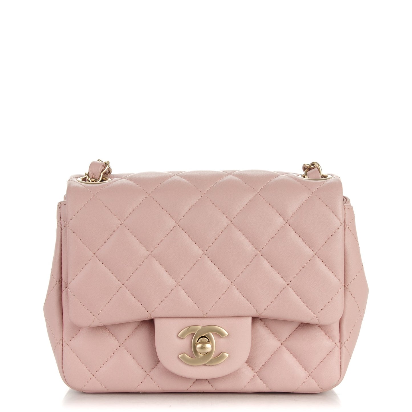Lambskin Quilted Mini Square Flap Light Pink