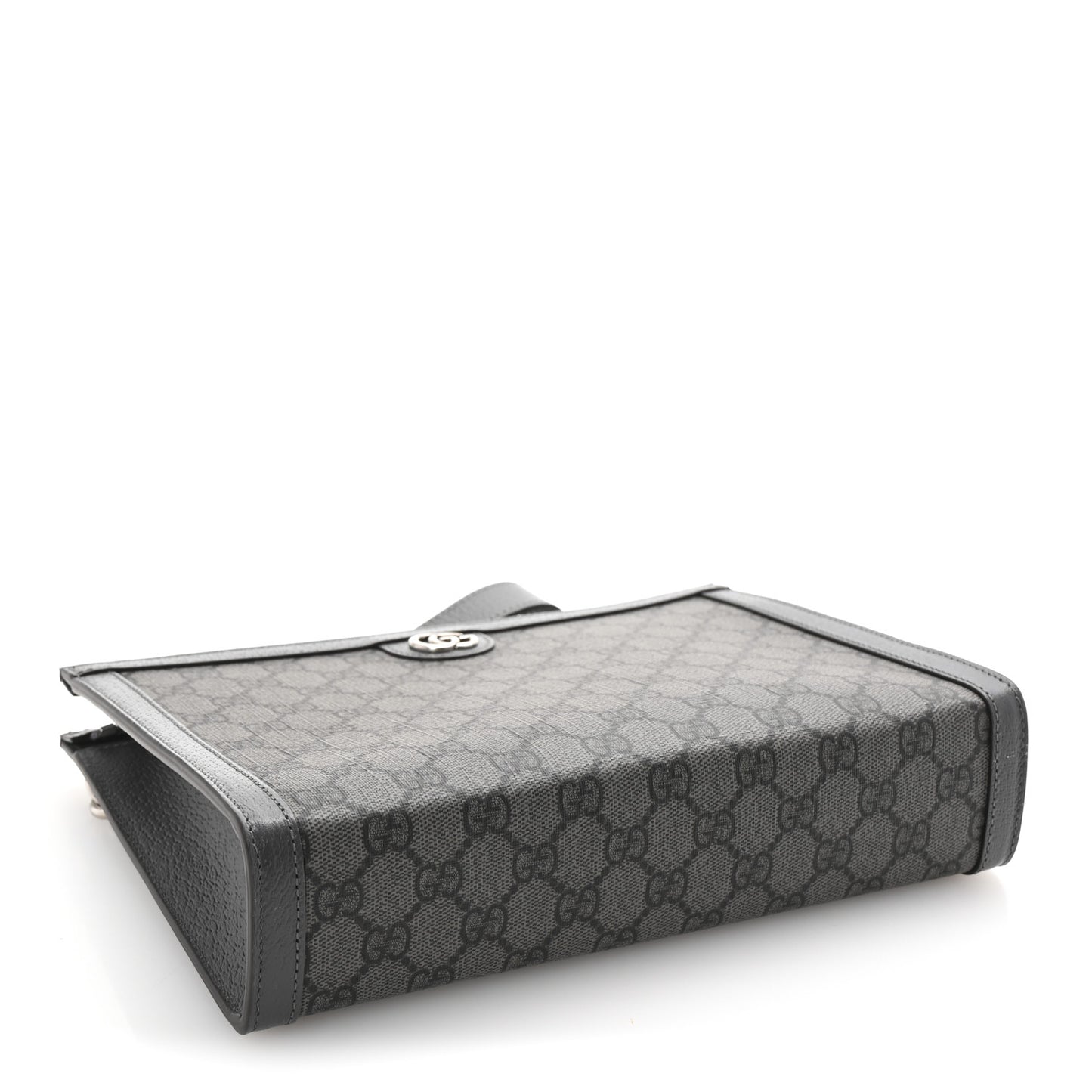 GG Supreme Monogram Textured Dollar Calfskin Ophidia Wristlet Pouch Grey Black Graphite Grey