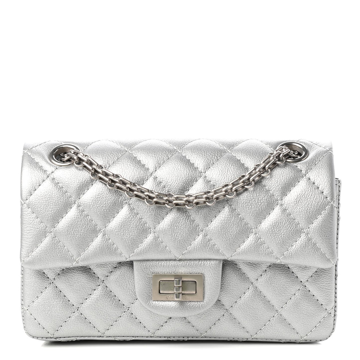 Metallic Grained Calfskin Quilted 2.55 Reissue Mini Flap Silver