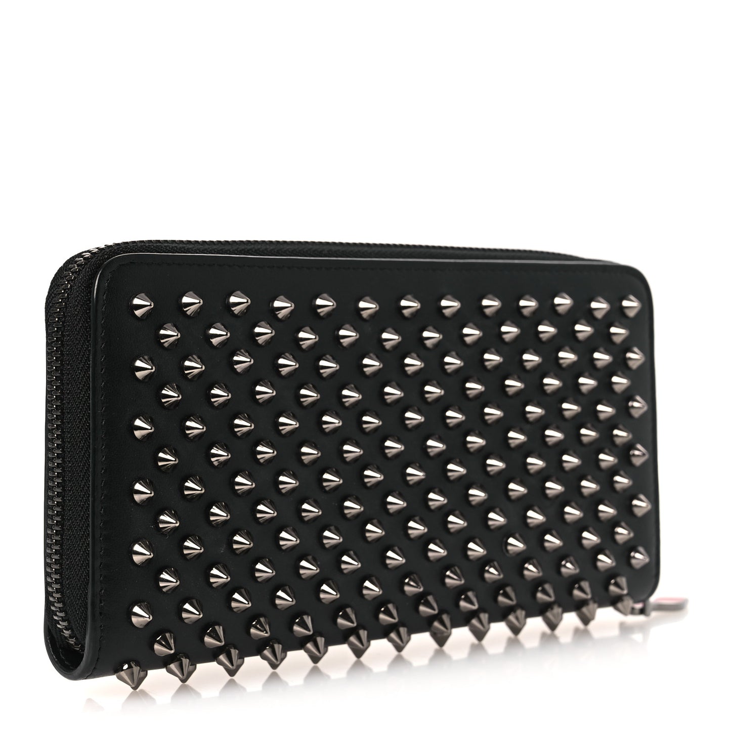Calfskin Panettone Spiked Zip Around Wallet Black
