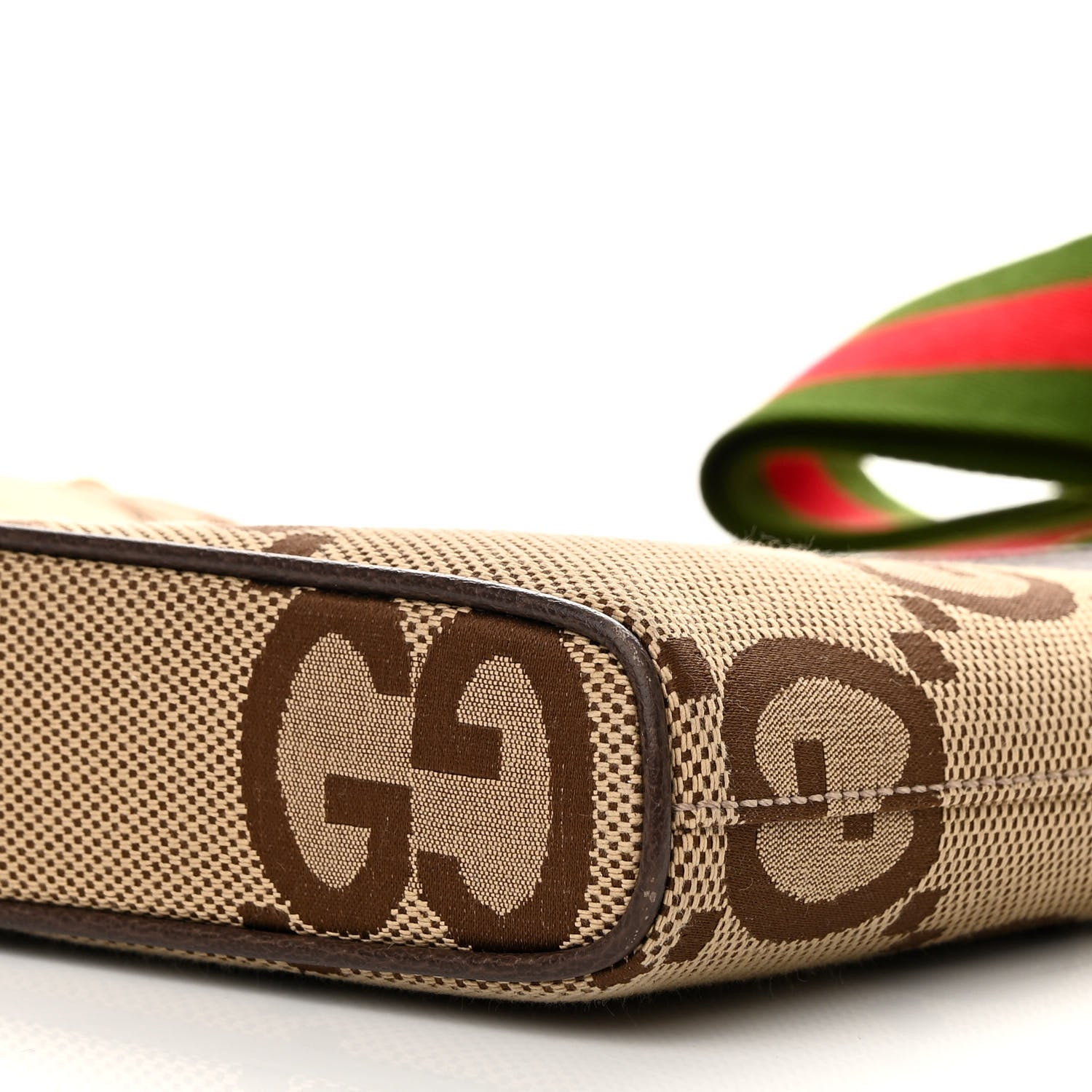 Gucci Monogram Jumbo GG Textured Dollar Calfskin Web Wristlet Messenger Bag Camel Ebony New Acero 10 of 11