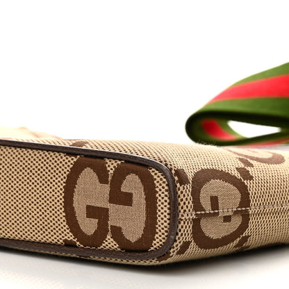 Gucci Monogram Jumbo GG Textured Dollar Calfskin Web Wristlet Messenger Bag Camel Ebony New Acero 10 of 11