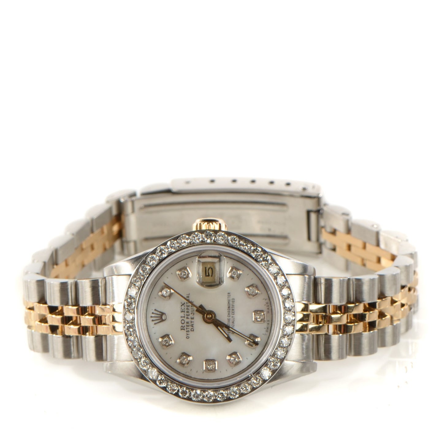 Stainless Steel 18K Yellow Gold Diamond Mother Of Pearl 26mm Oyster Perpetual Datejust Watch