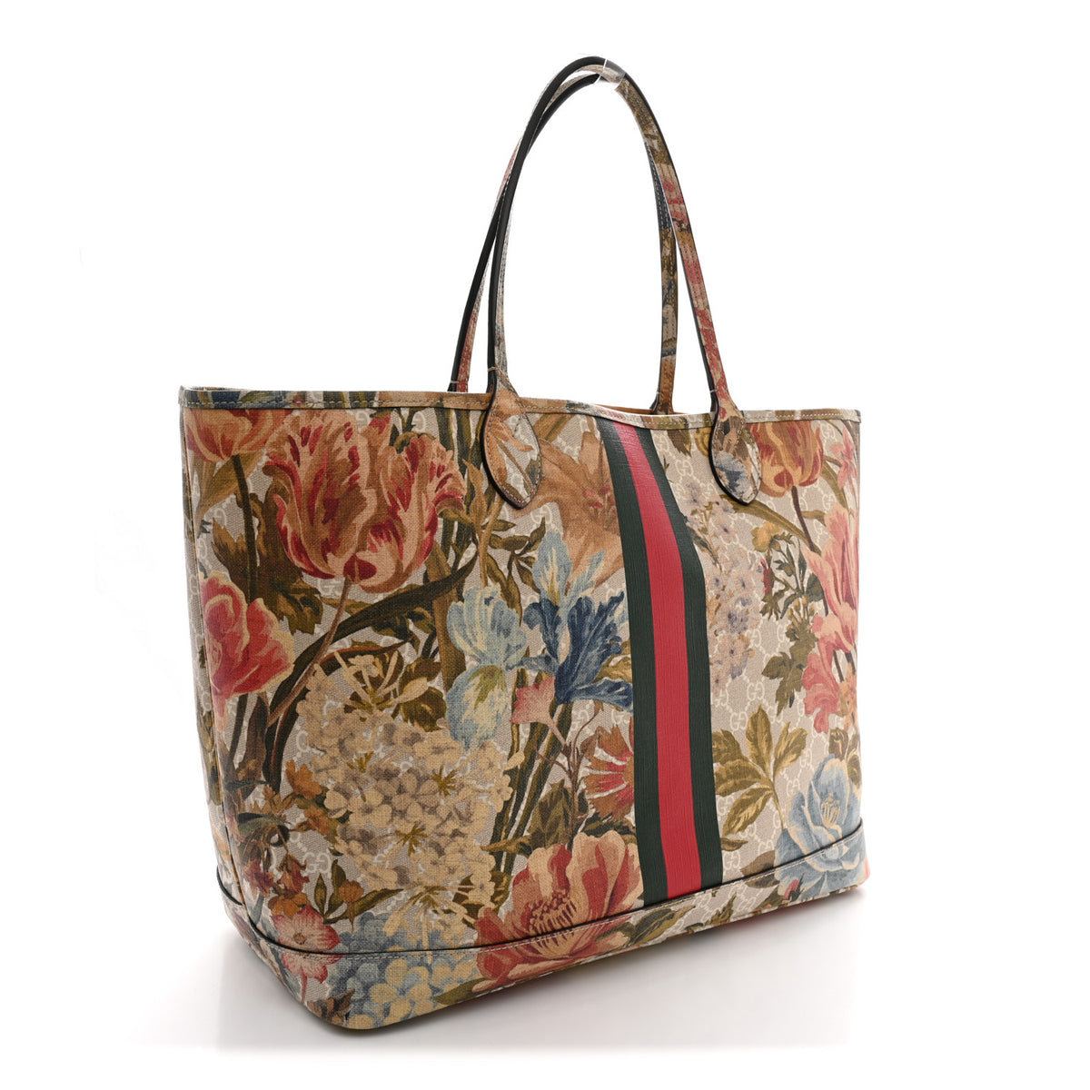 GG Supreme Monogram Water Flora Web Large Ophidia Tote Beige White Multicolor