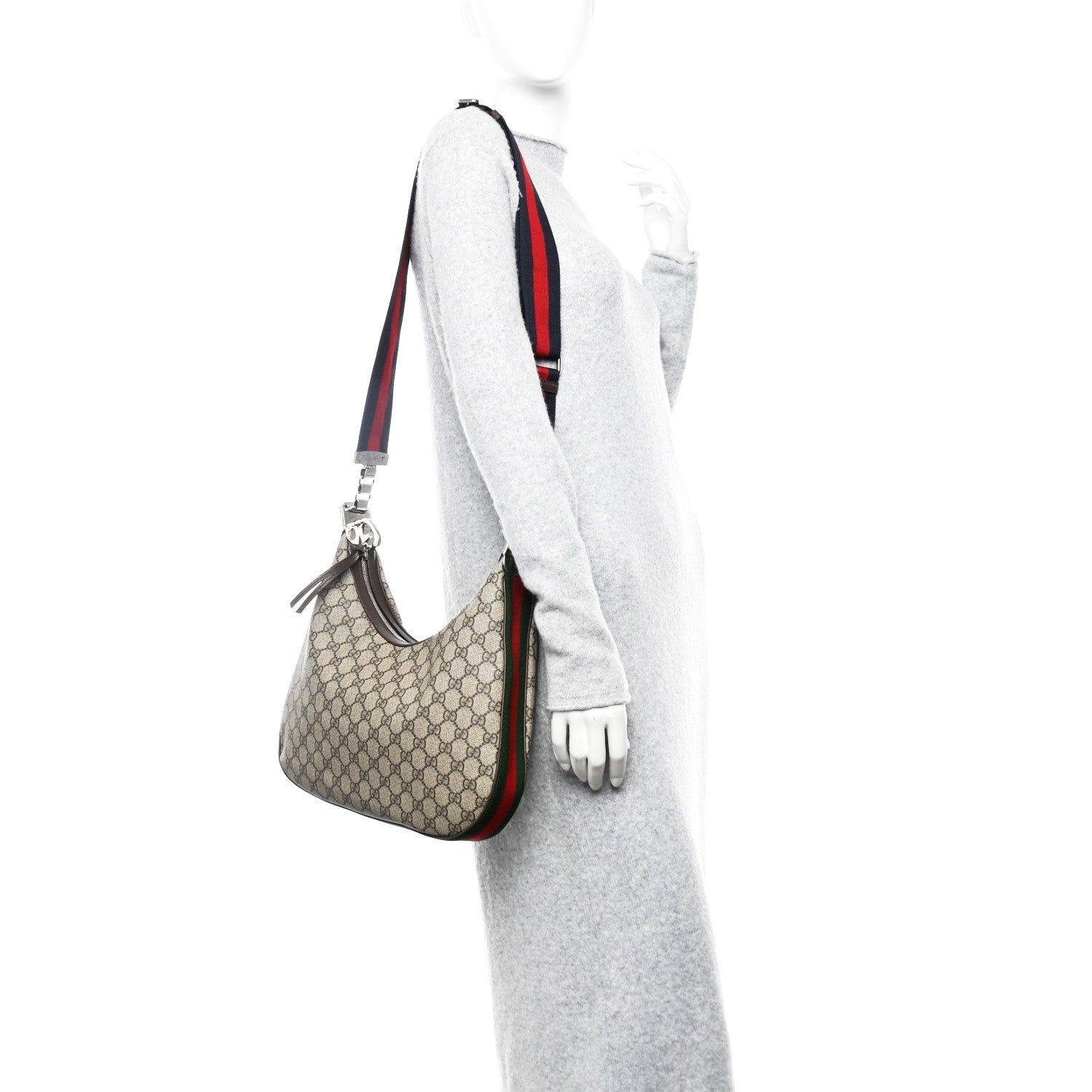 Gucci GG Supreme Monogram Textured Calfskin Web Large Attache Shoulder Bag  Beige Blue 2 of 11