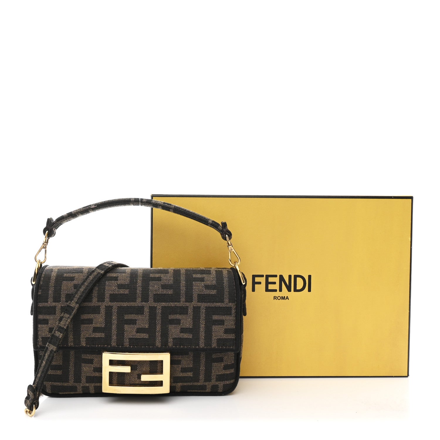 Fendi Fabric Jacquard FF 1974 Mini Baguette Tobacco Moro Black 11 of 11