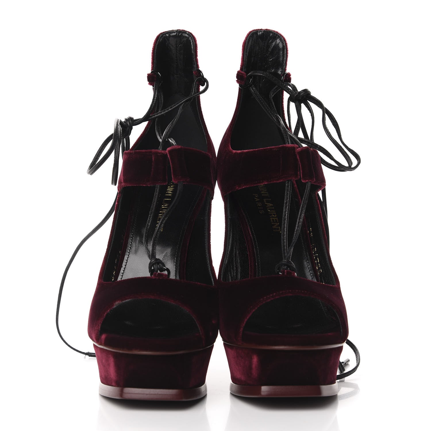 Saint Laurent Velluto Master Lace Up Tribute 105 Platform Sandals 36.5 Burgundy 2 of 13