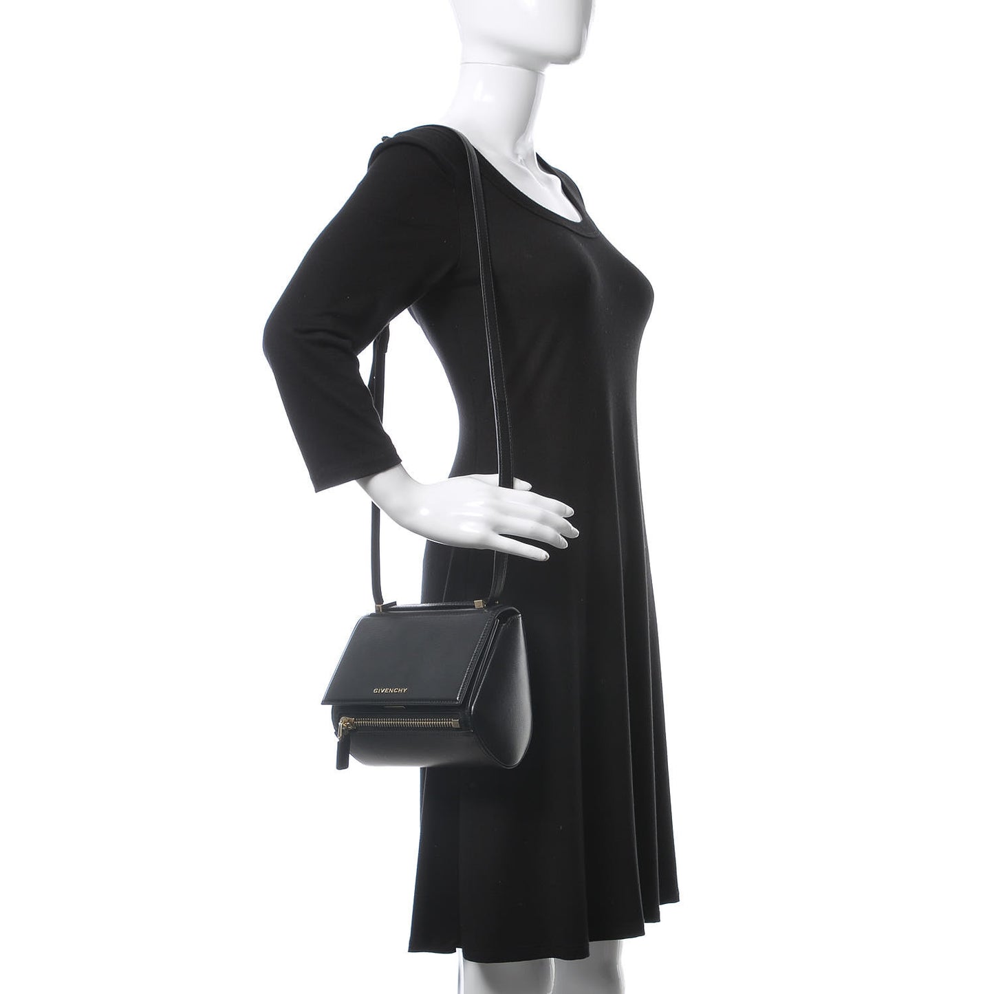 Textured Calfskin Mini Pandora Box Crossbody Bag Black