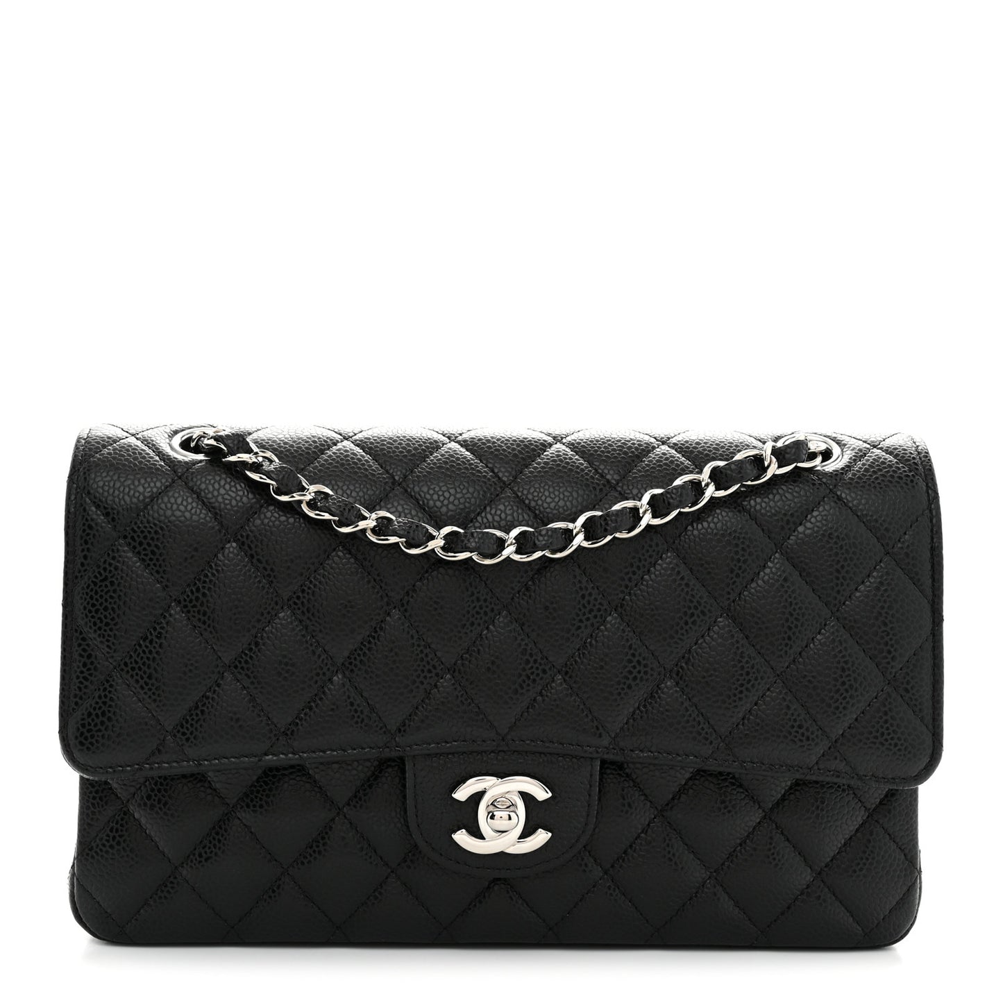 Caviar Quilted Medium Double Flap Black