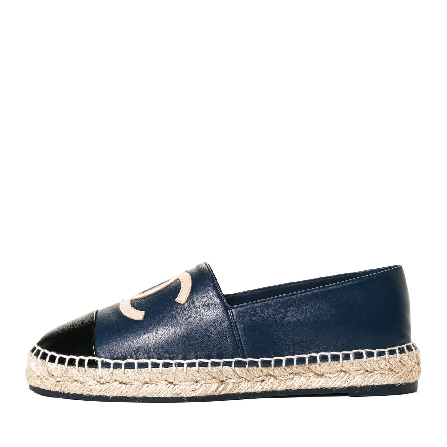 Lambskin Shiny Calfskin CC Espadrilles 39 Navy Blue Beige Black