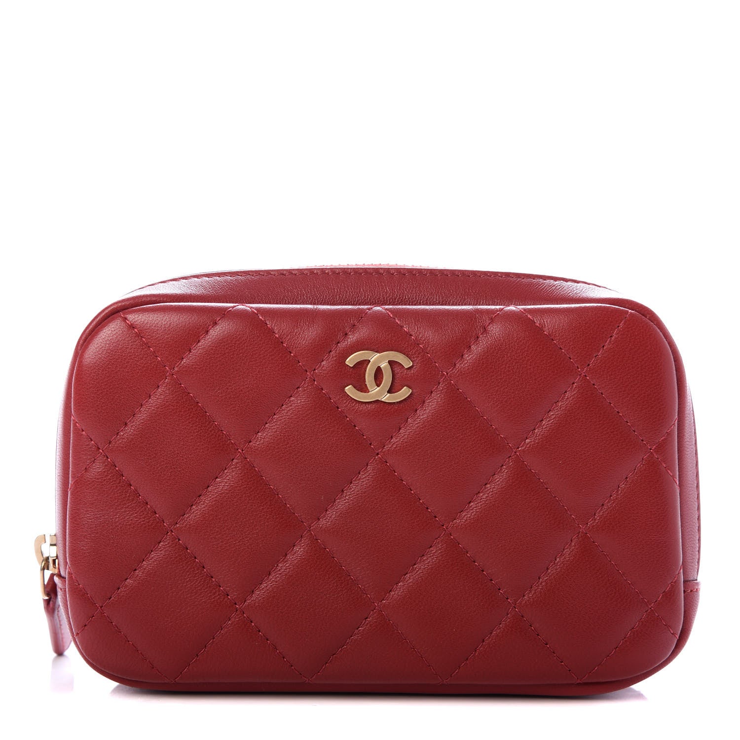 Chanel Lambskin Quilted Small Curvy Pouch Cosmetic Case Dark Red 1 of 7