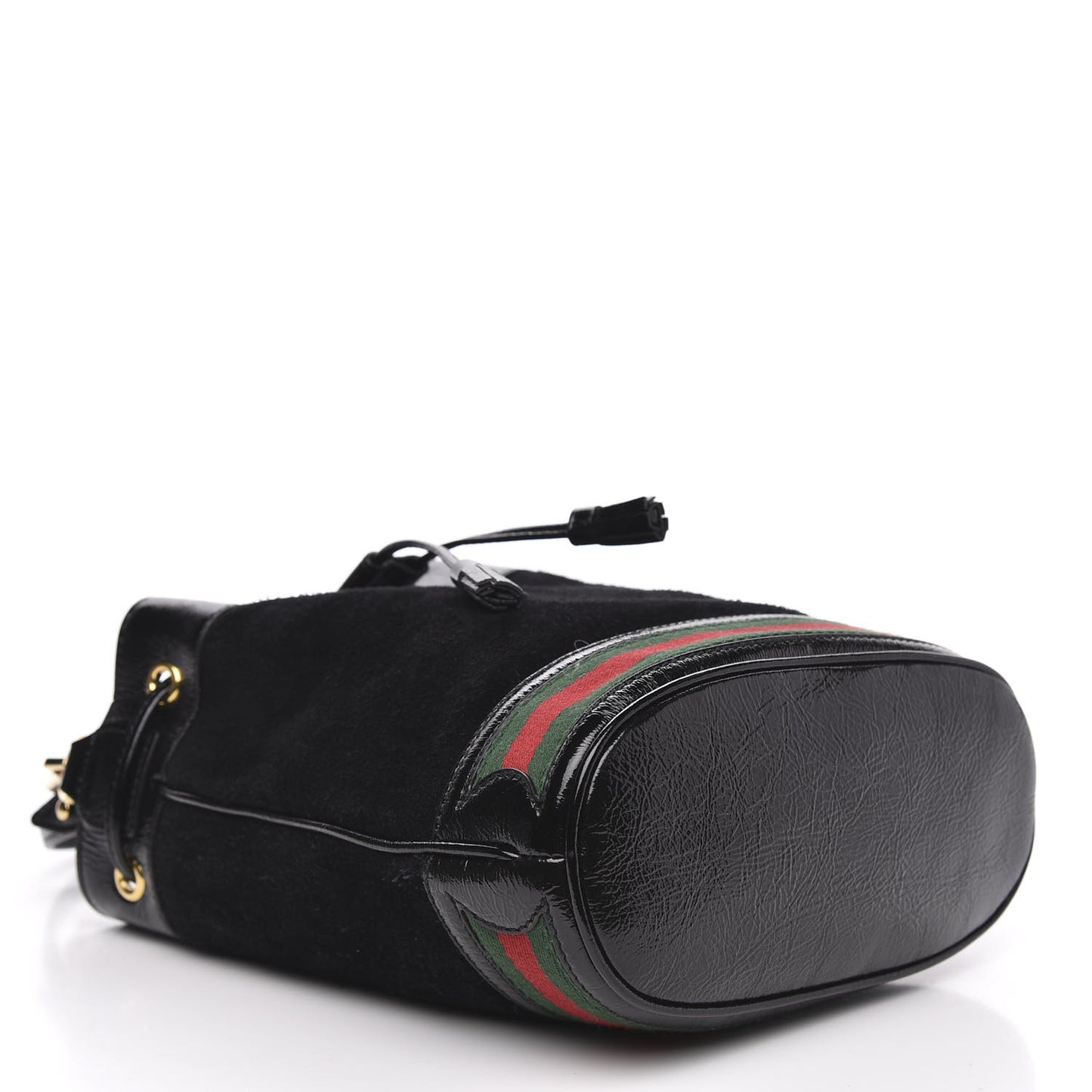 Suede Patent Web Small Ophidia Bucket Bag Black