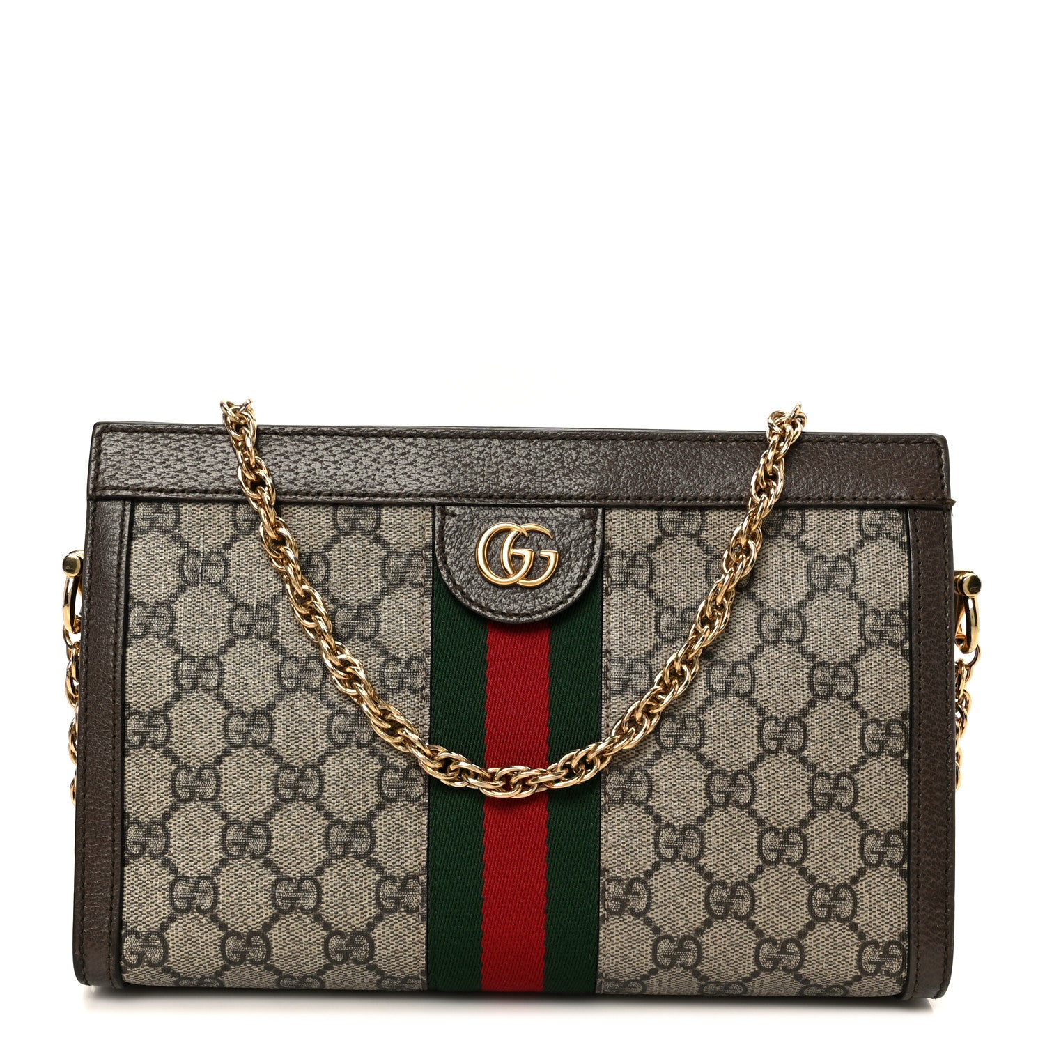 Gucci GG Supreme Monogram Web Small Ophidia Chain Shoulder Bag Brown 1 of 11