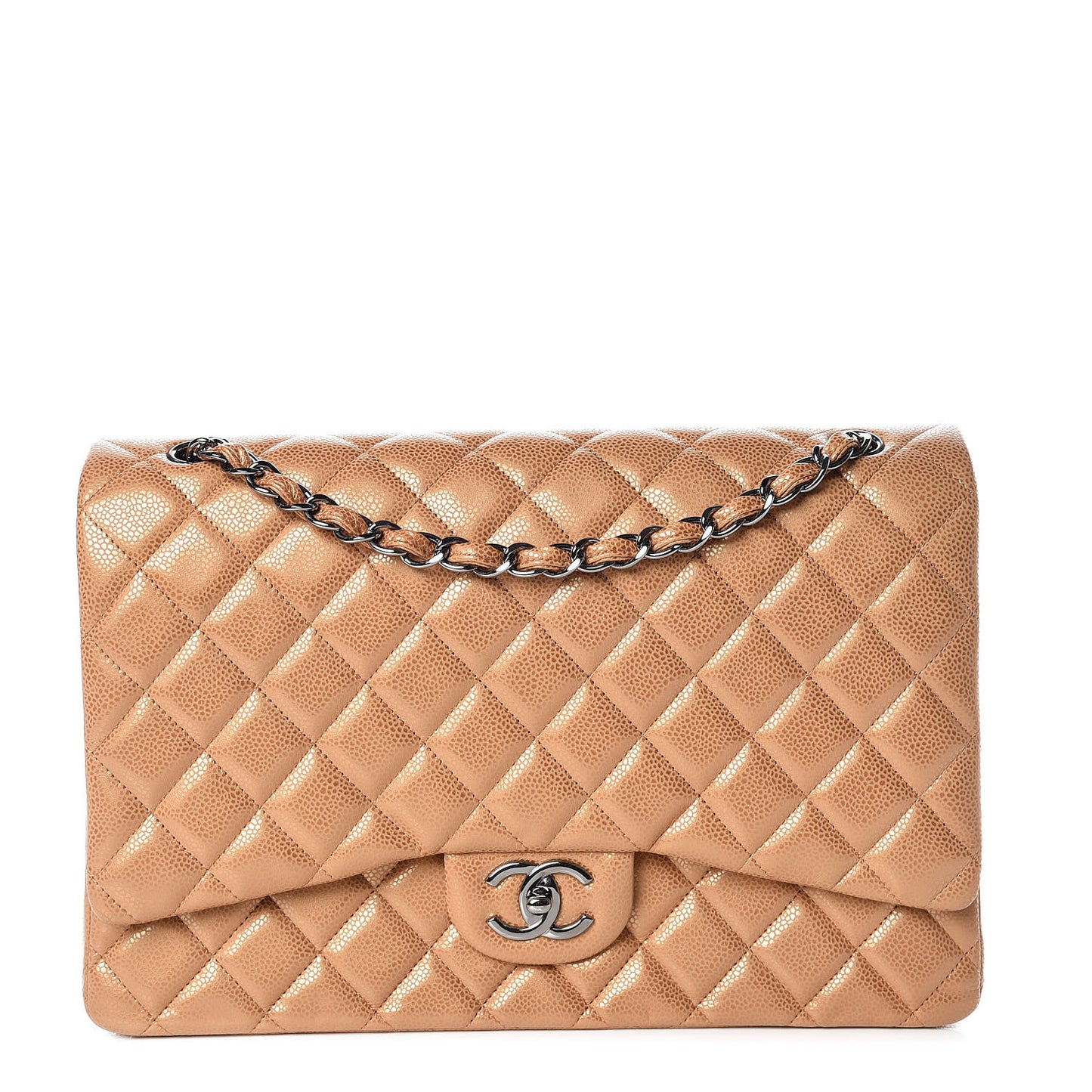 Metallic Soft Caviar Quilted Maxi Double Flap Copper