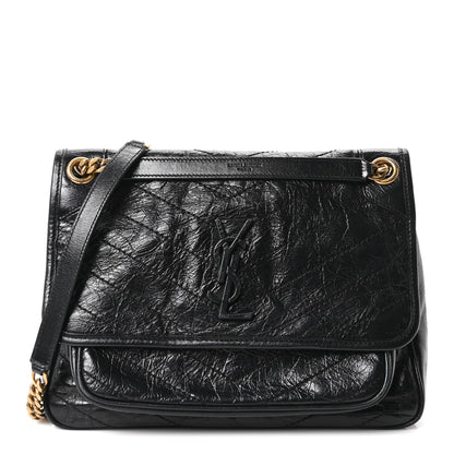 Saint Laurent Crinkled Calfskin Matelasse Monogram Medium Niki Chain Satchel Black 1 of 9