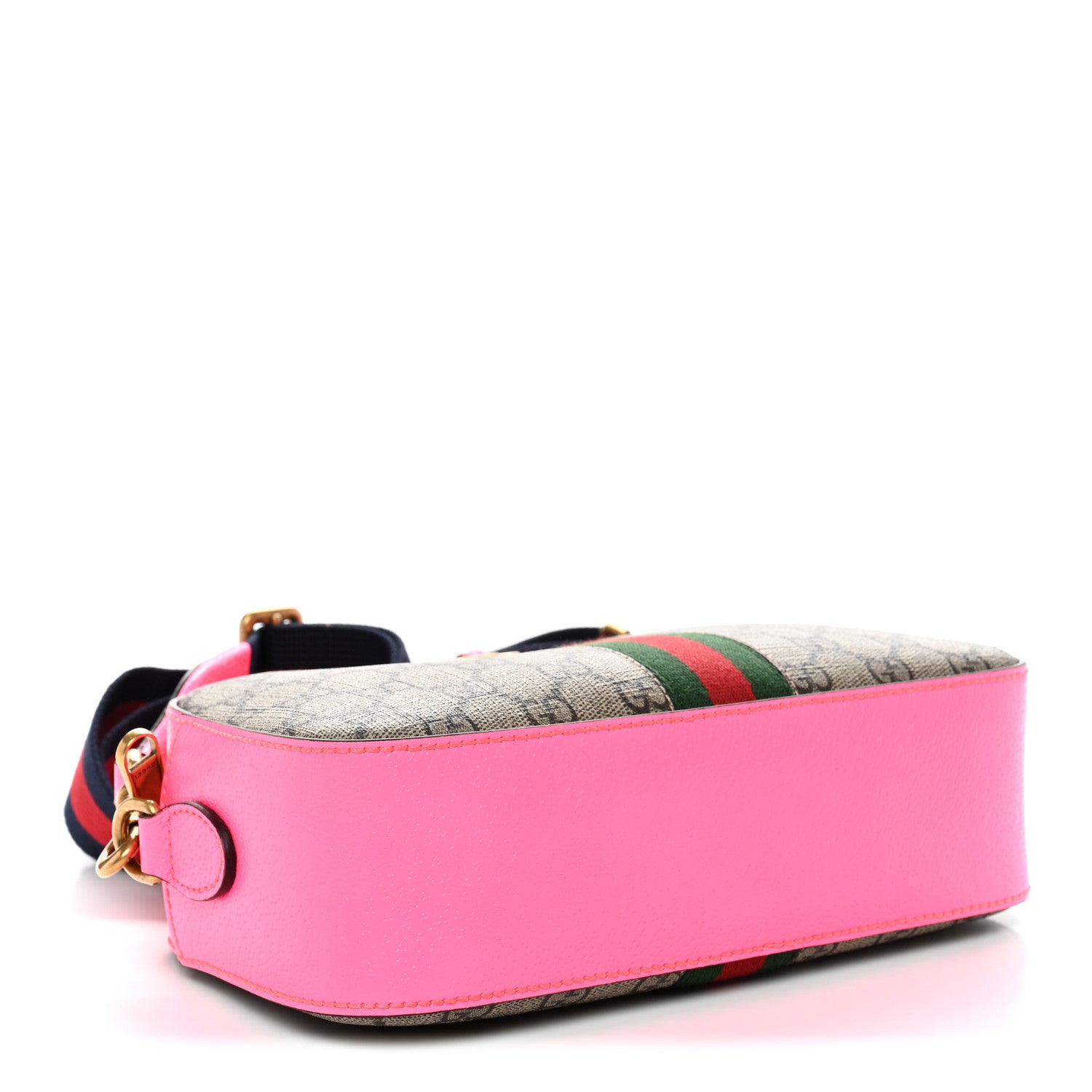 Gucci GG Supreme Monogram Textured Dollar Calfskin Web Ophidia Small Crossbody Bag Beige Ebony Fuchsia 4 of 10