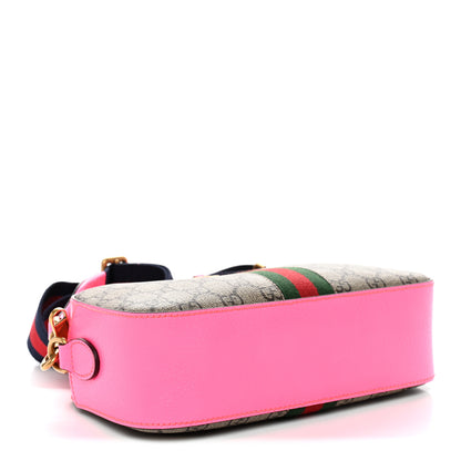 Gucci GG Supreme Monogram Textured Dollar Calfskin Web Ophidia Small Crossbody Bag Beige Ebony Fuchsia 4 of 10