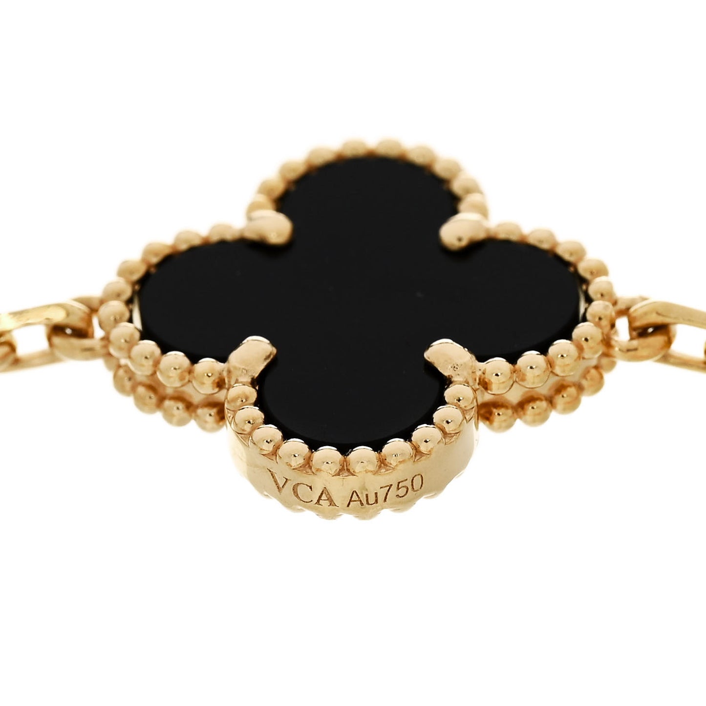 18K Yellow Gold Black Onyx 5 Motifs Vintage Alhambra Bracelet