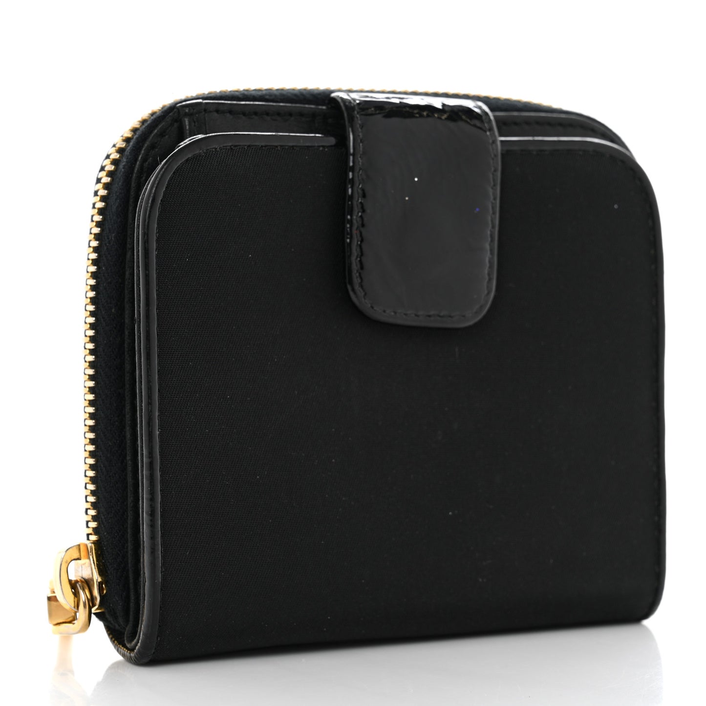 Tessuto Nylon Patent Compact Zip Around Wallet Black