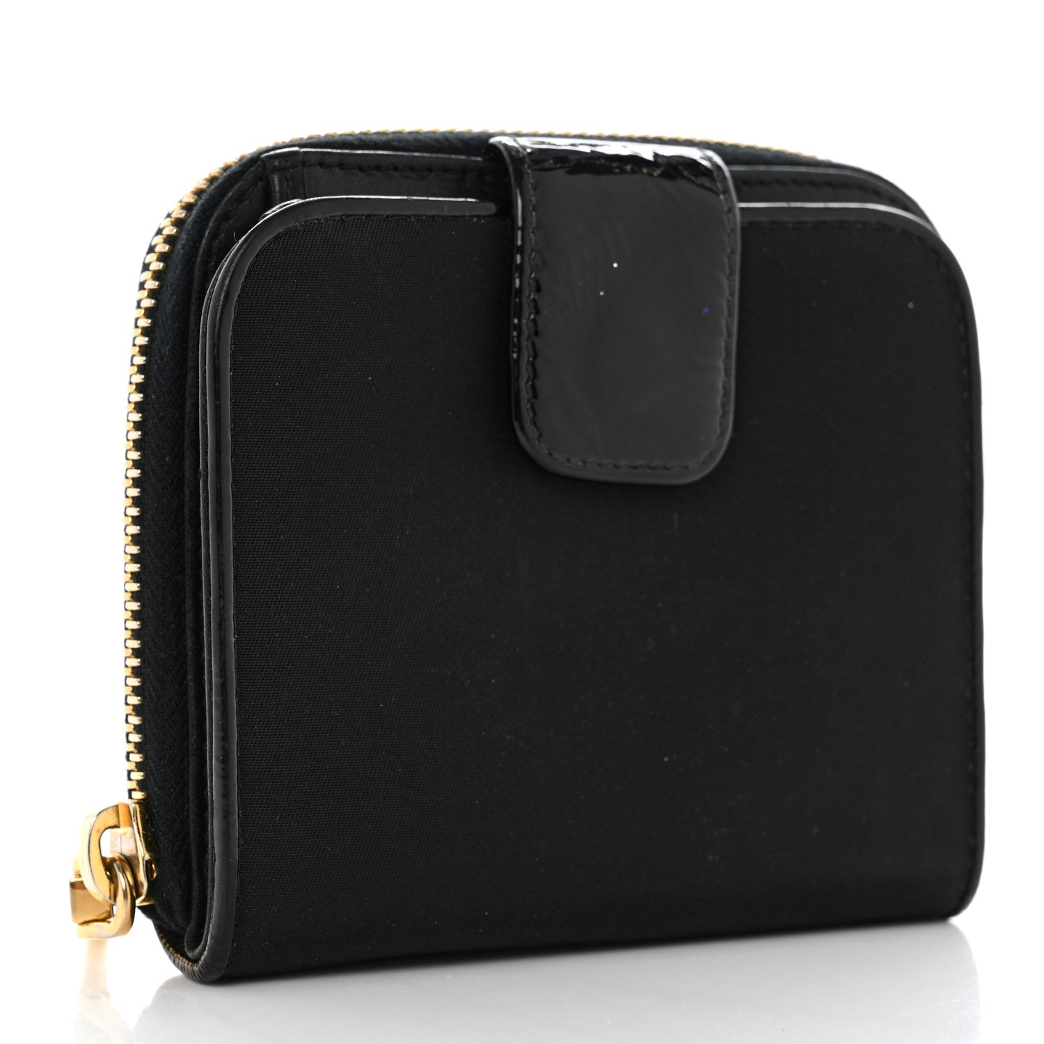 Prada Tessuto Nylon Patent Compact Zip Around Wallet Black 3 of 12