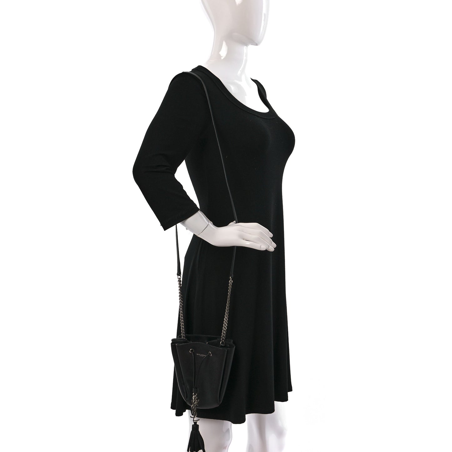 Calfskin Monogram Mini Bourse Bucket Bag Black
