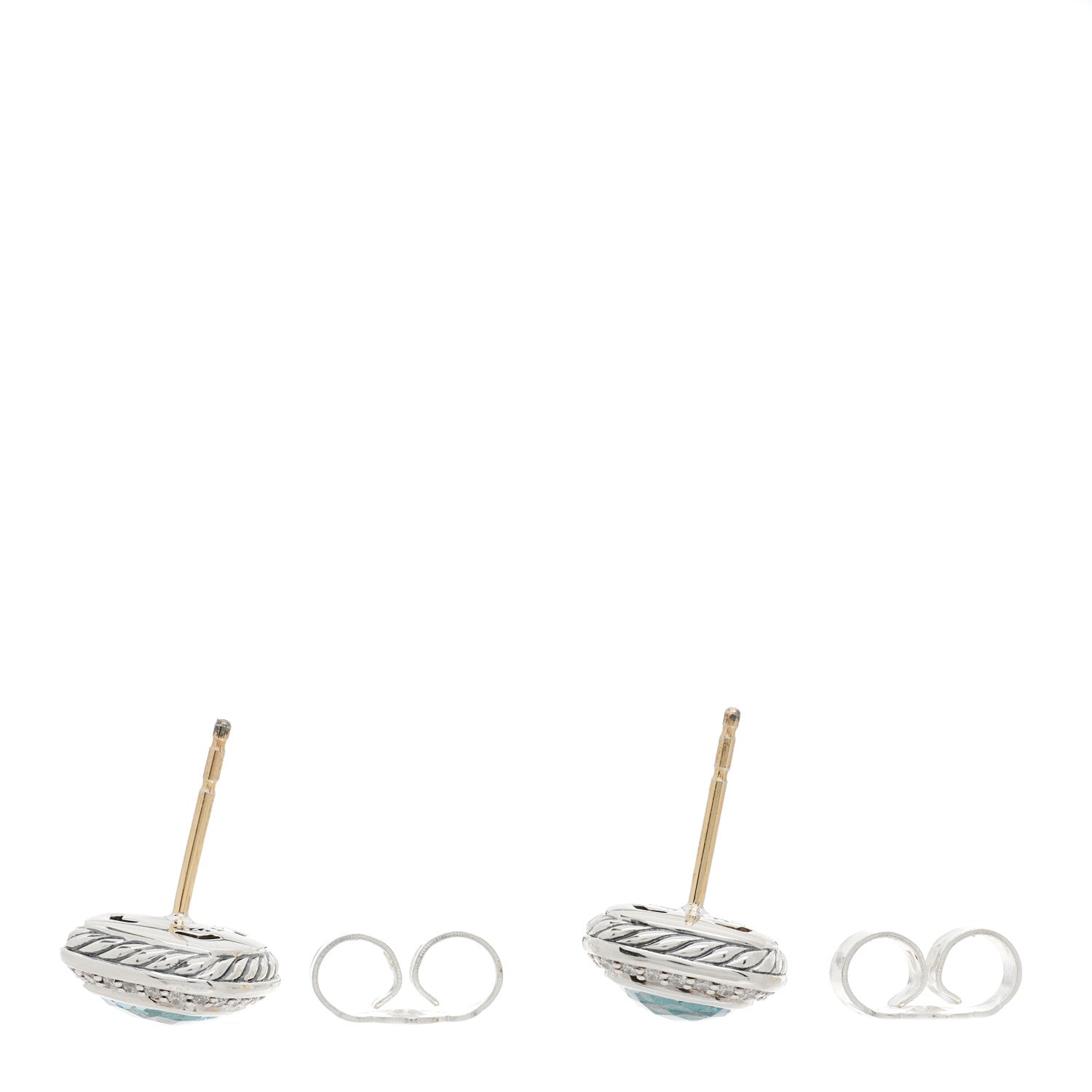 David Yurman Sterling Silver Diamond Blue Topaz 7mm Petite Albion Earrings 3 of 4