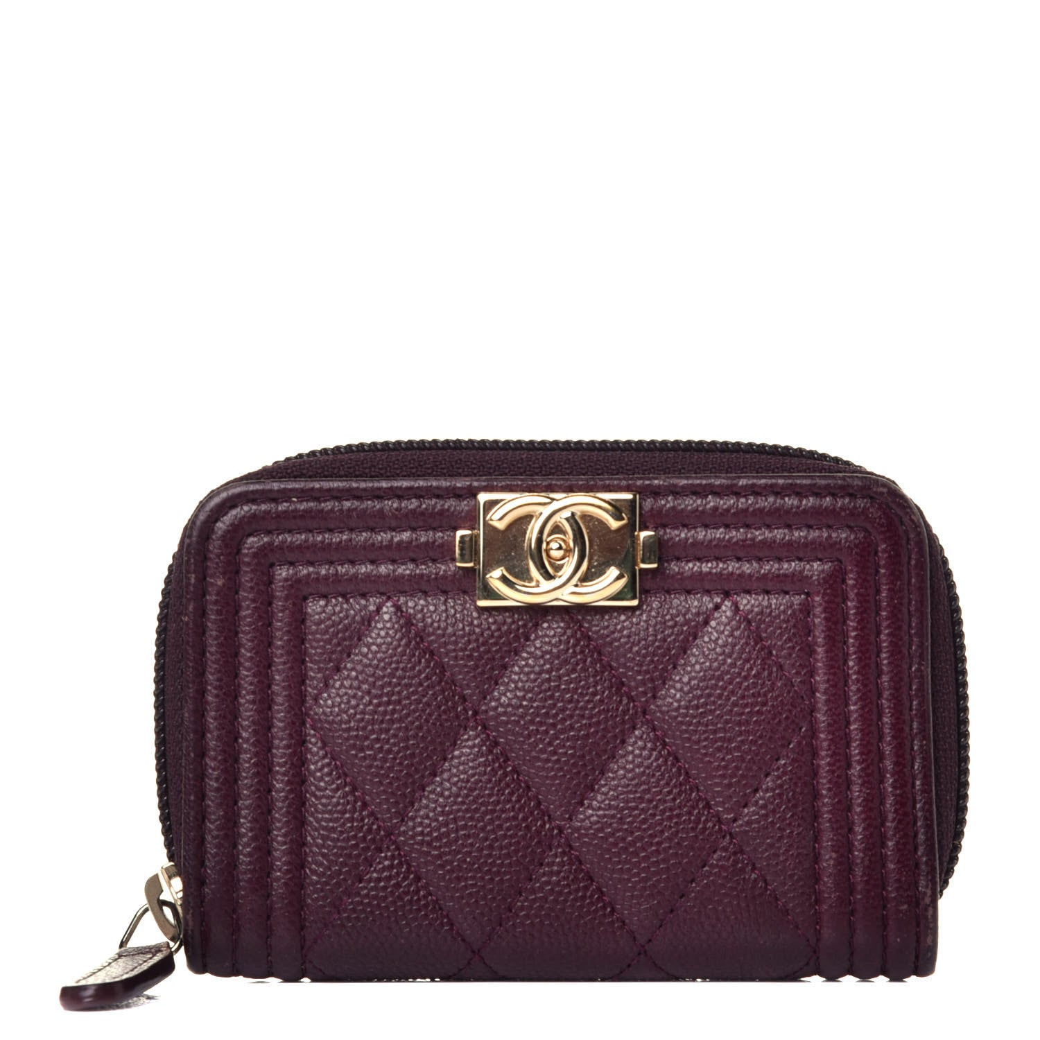Chanel Caviar Quilted Boy Zip Around Coin Purse Wallet Dark Purple 1 of 9