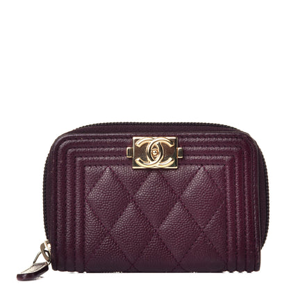 Chanel Caviar Quilted Boy Zip Around Coin Purse Wallet Dark Purple 1 of 9