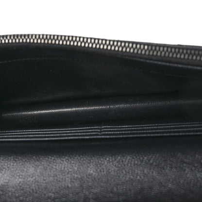 Saint Laurent Grain De Poudre Matelasse Chevron Monogram Envelope Chain Wallet Black White 5 of 10