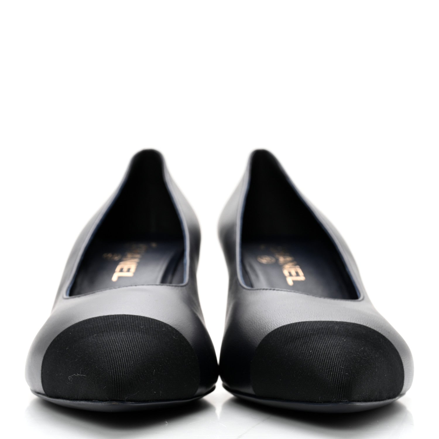 Chanel Lambskin Grosgrain Cap Toe CC Pearl Pumps 41 Navy Black 2 of 11