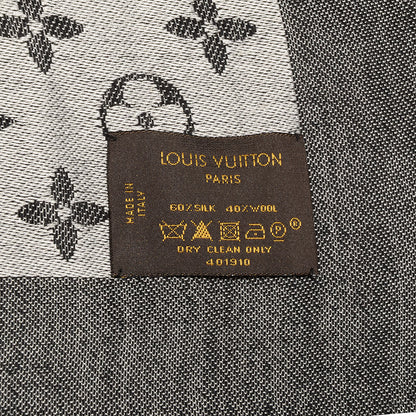 Louis Vuitton Wool Silk Monogram Denim Shawl Black 3 of 5