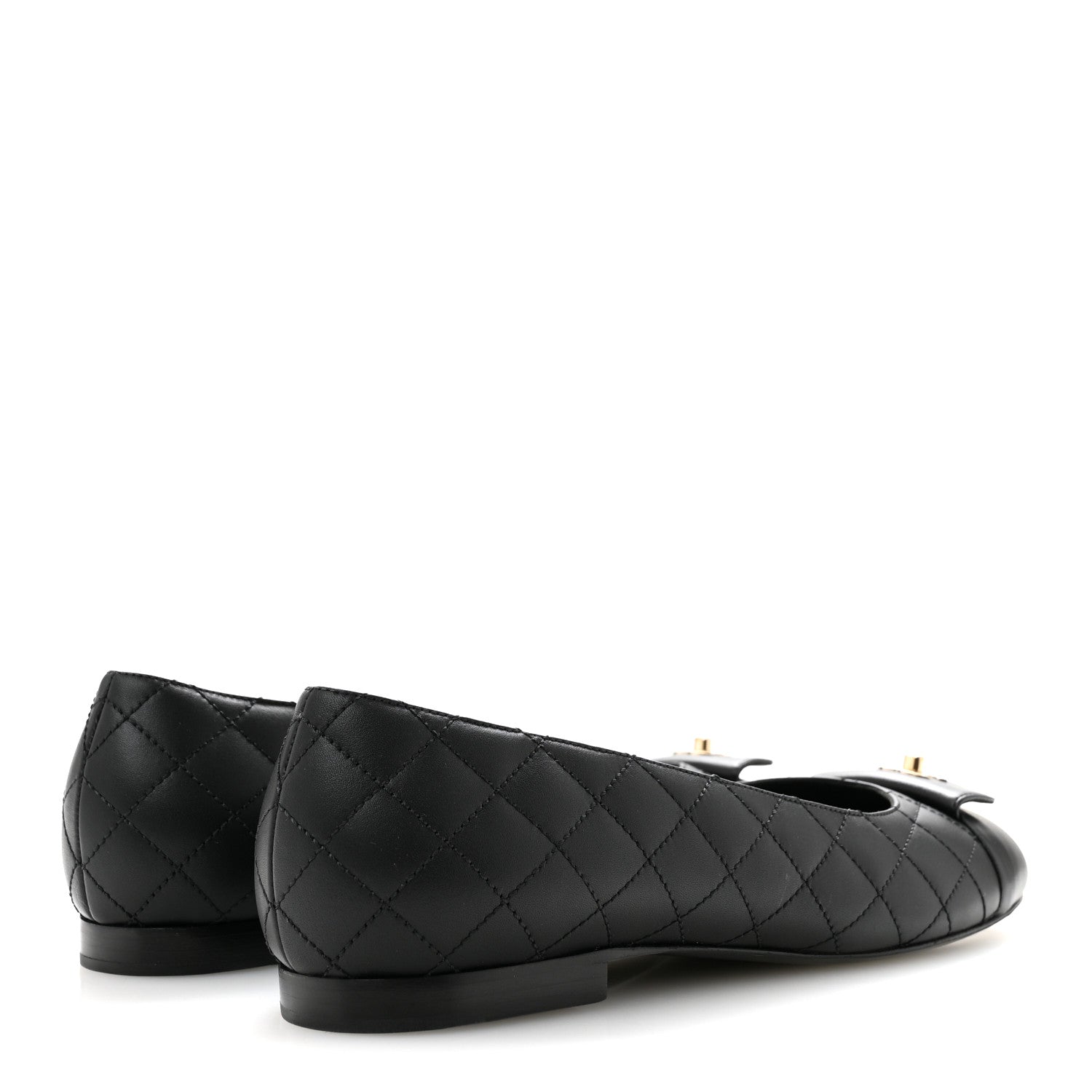Chanel Calfskin Lambskin Quilted CC Cap Toe Ballerina Flats 37 Black 5 of 10