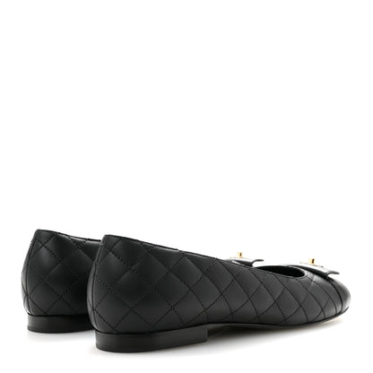 Chanel Calfskin Lambskin Quilted CC Cap Toe Ballerina Flats 37 Black 5 of 10