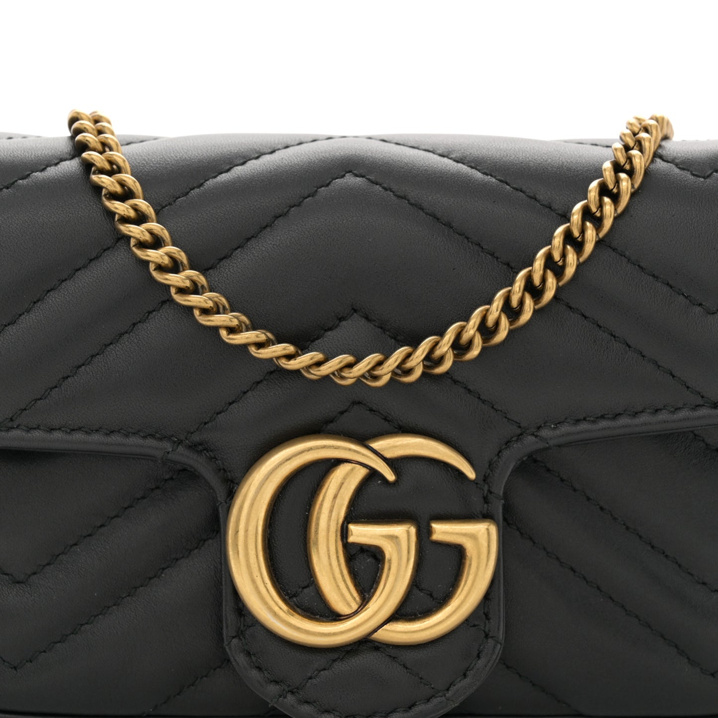 Calfskin Matelasse Super Mini GG Marmont Shoulder Bag Black