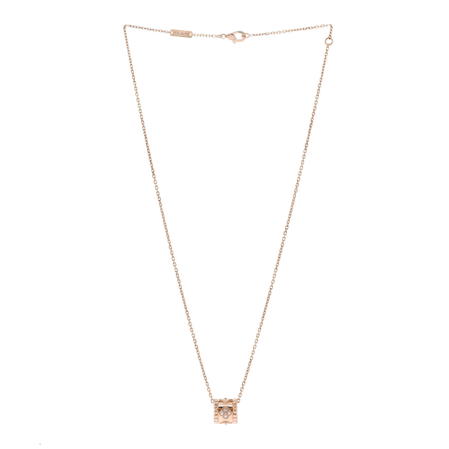Van Cleef & Arpels 18K Rose Gold Diamond Small Perlee Clovers Pendant Necklace 3 of 5