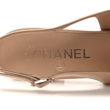 Chanel Patent Calfskin Cap Toe CC Slingback Pumps 37.5 Beige 7 of 12