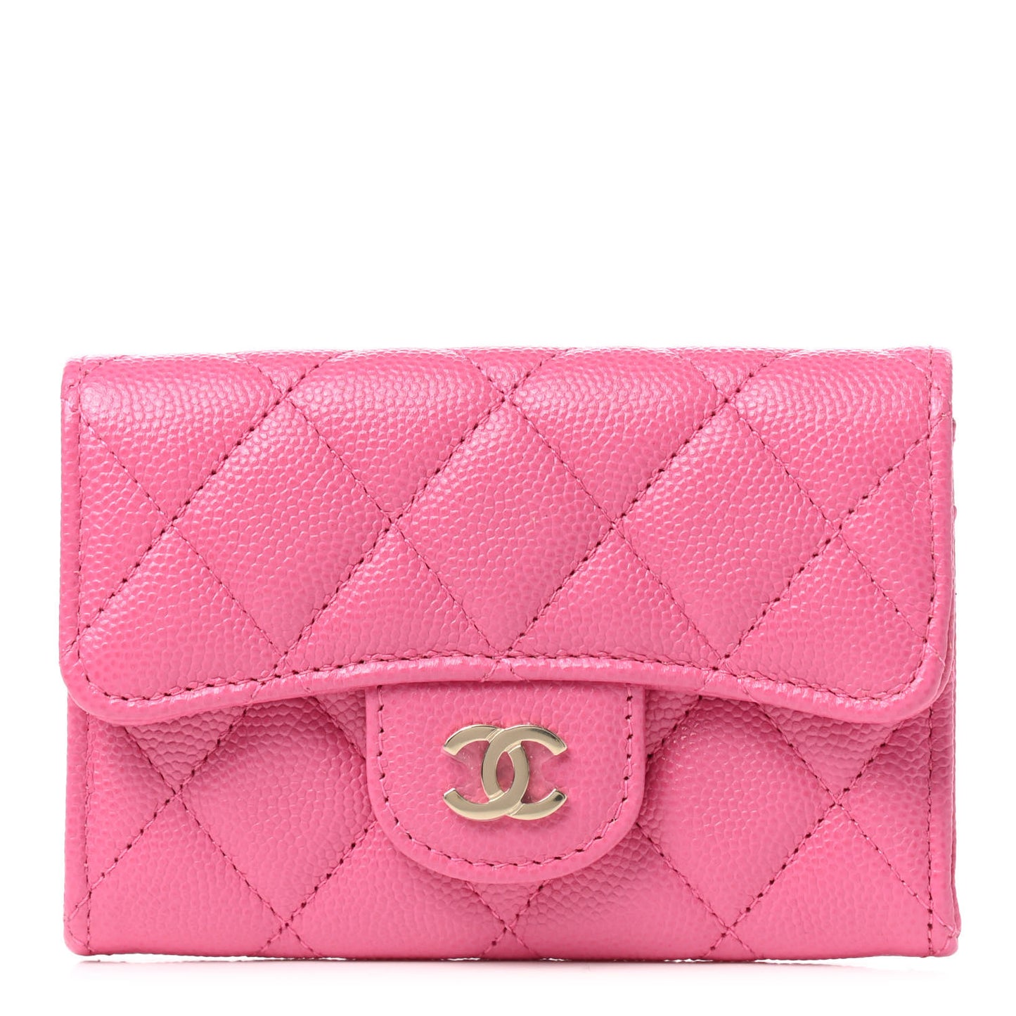 Caviar Quilted Flap Card Holder Wallet Dark Pink