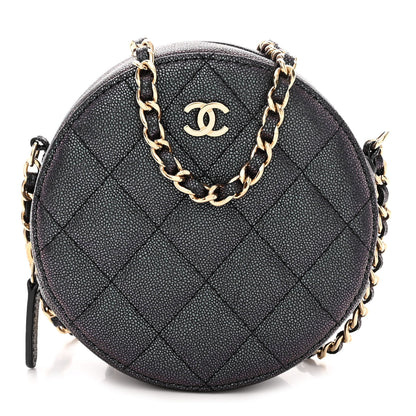 Chanel Iridescent Caviar Quilted Round Clutch With Chain Navy 1 of 11