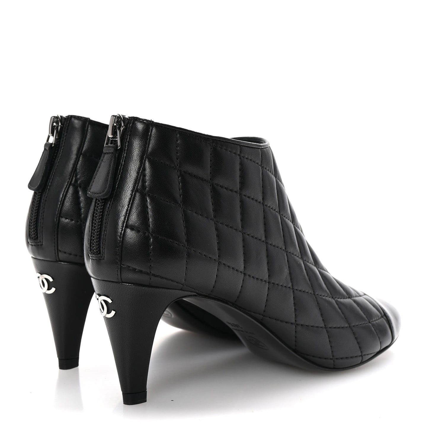Calfskin Quilted Cap Toe Short Boots 38.5 Black